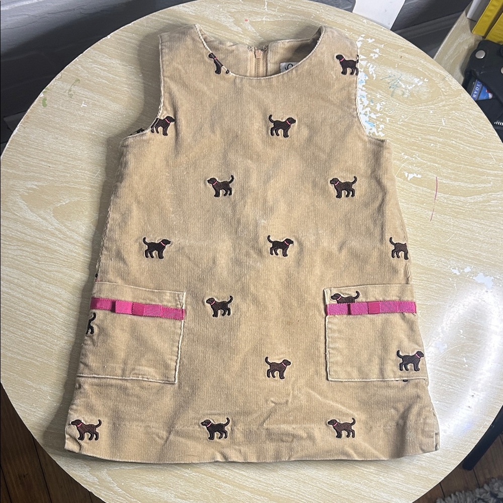 Lilly Pulitzer Tan Dress with Dog Print and Pink Accents